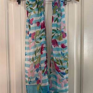 Floral Stripe Lightweight Scarf - Blue & Pink